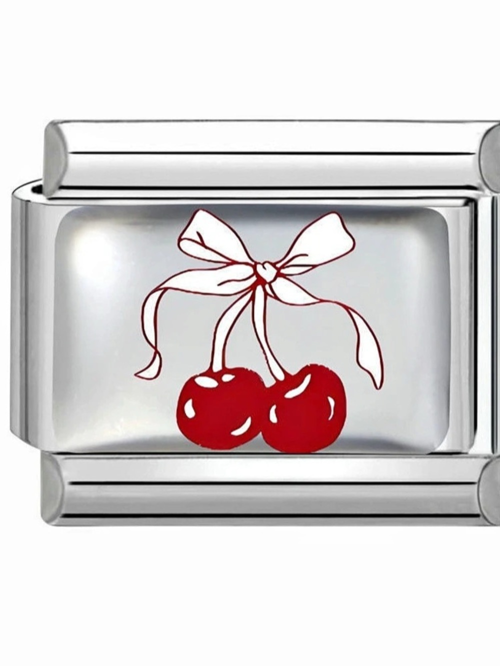 Cherries Italian Charm Bracelet Link Cherry Motif Silver-Tone Bracelet Red